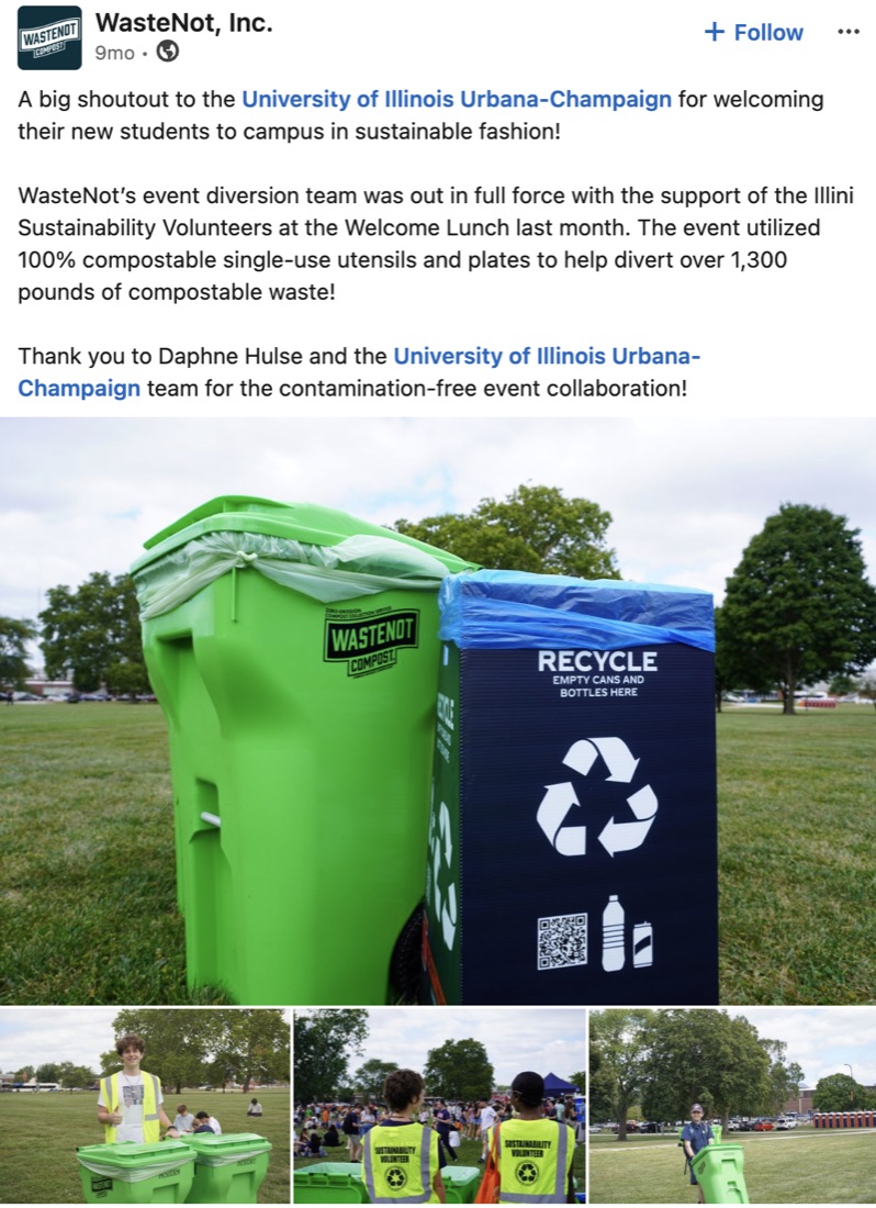 WasteNot LinkedIn post, Welcome Lunch composting event